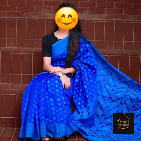 Nil jamdani saree combo - Image 2