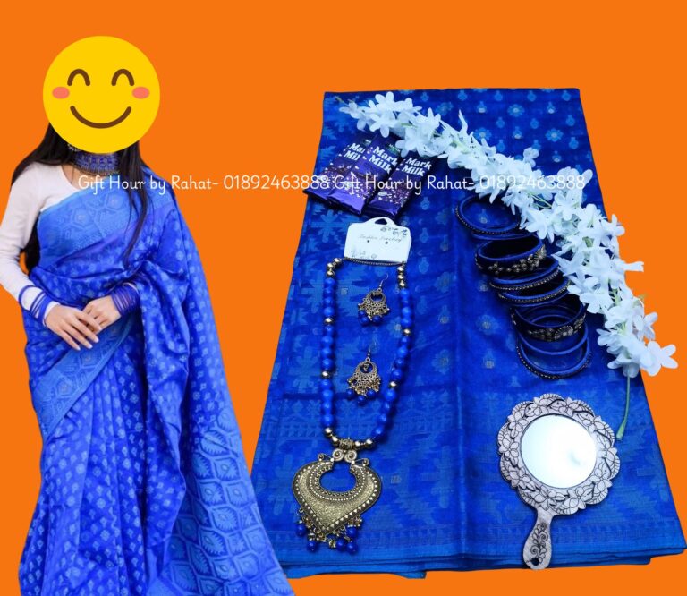 Nil jamdani saree combo