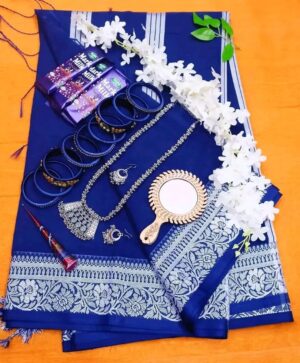 Blue half silk saree combo package