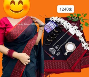 Black saree , tangailer saree কালো কালার শাড়ি, গিফট প্যাকেজ
